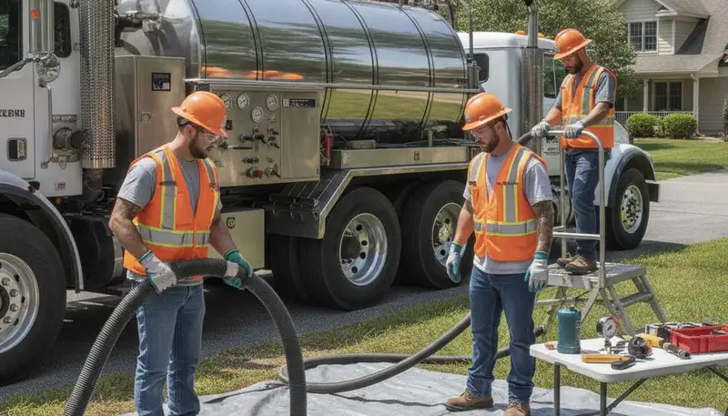 Septic pumping service truck for Vancouver, WA homes on a plumbing repair job