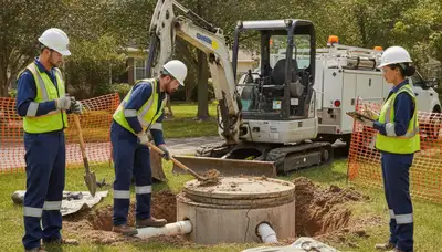 Septic repair technician inspecting system for a Vancouver, WA home