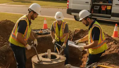 Septic repair technician inspecting a Vancouver, WA home system for plumbing issues