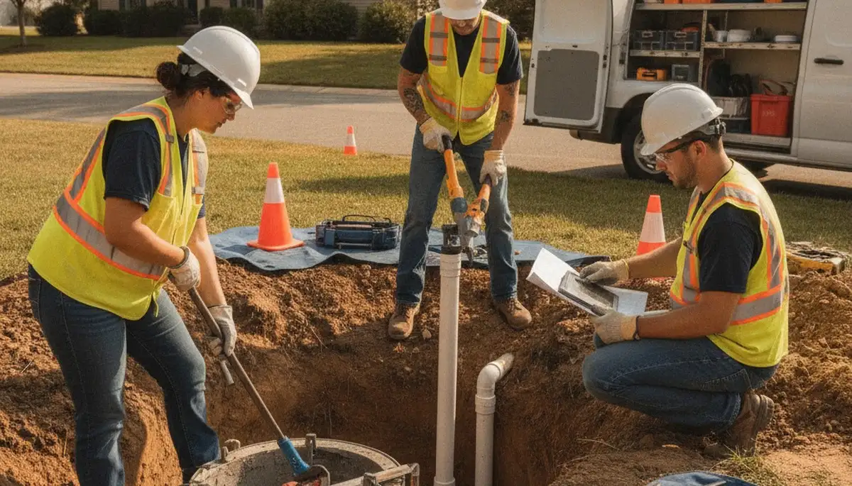 Septic repair plumber inspecting home system in Vancouver, WA