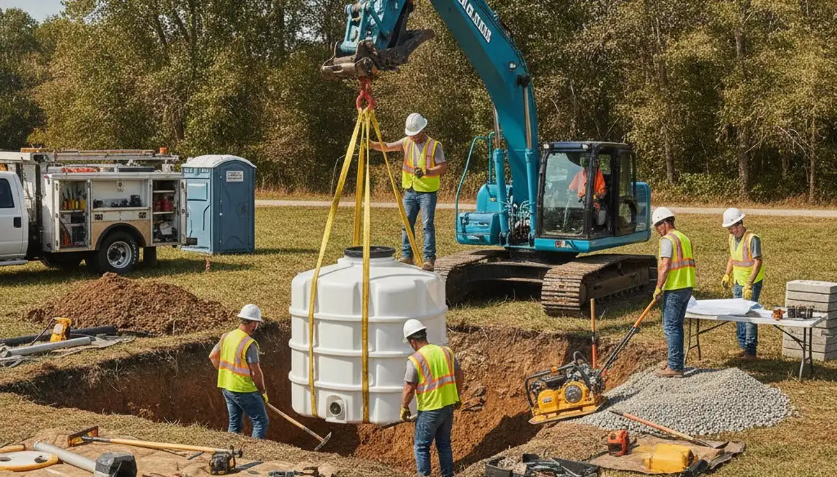 Septic tank installation crew in Vancouver, WA preparing site for home plumbing service