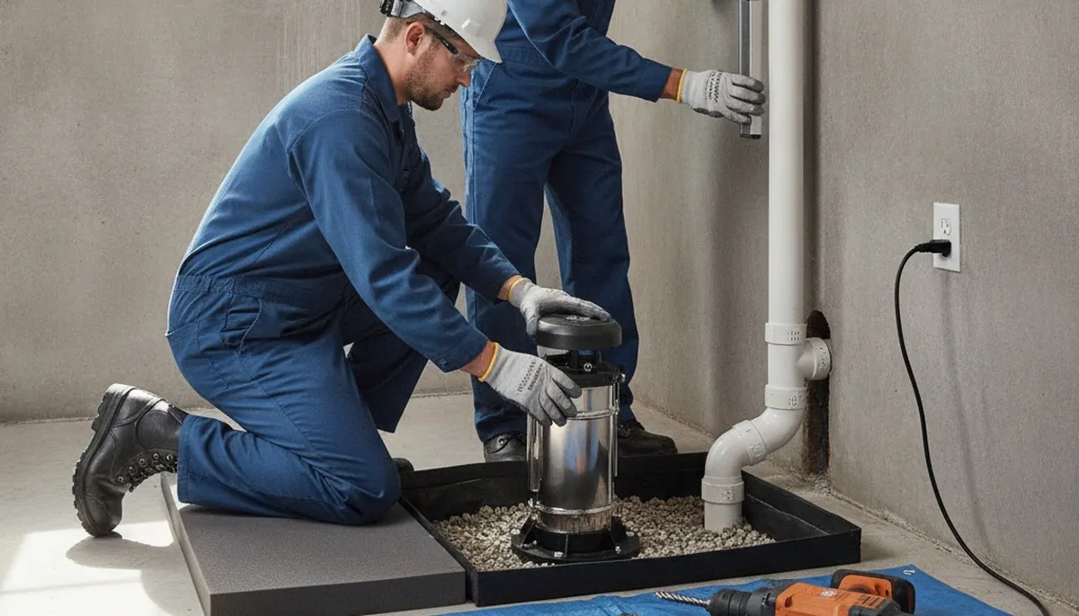 Sump pump installation for Vancouver, WA home basement flood protection with plumbing repair service